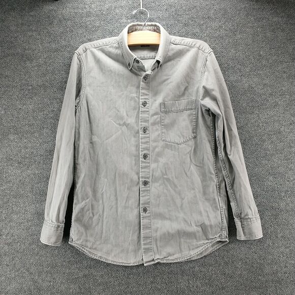 Uniqlo Womens Button-Down Shirt Gray Medium Long Sleeve Chest Pocket Cotton - Picture 2 of 12